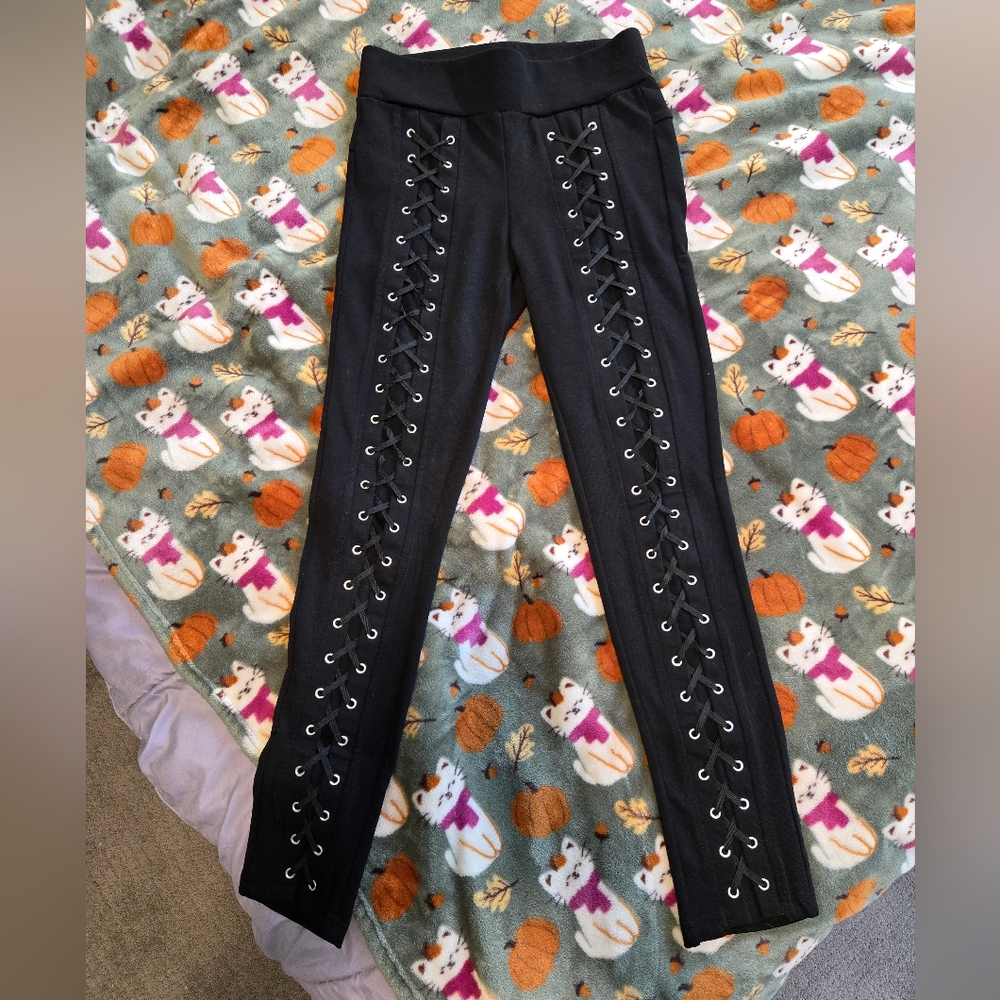 Gothic Black Lace Up Leggings